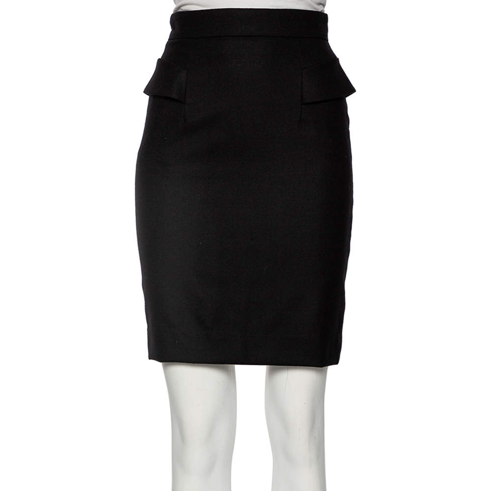 Gucci Black Wool Pleated Overlay Detail Pencil Skirt S