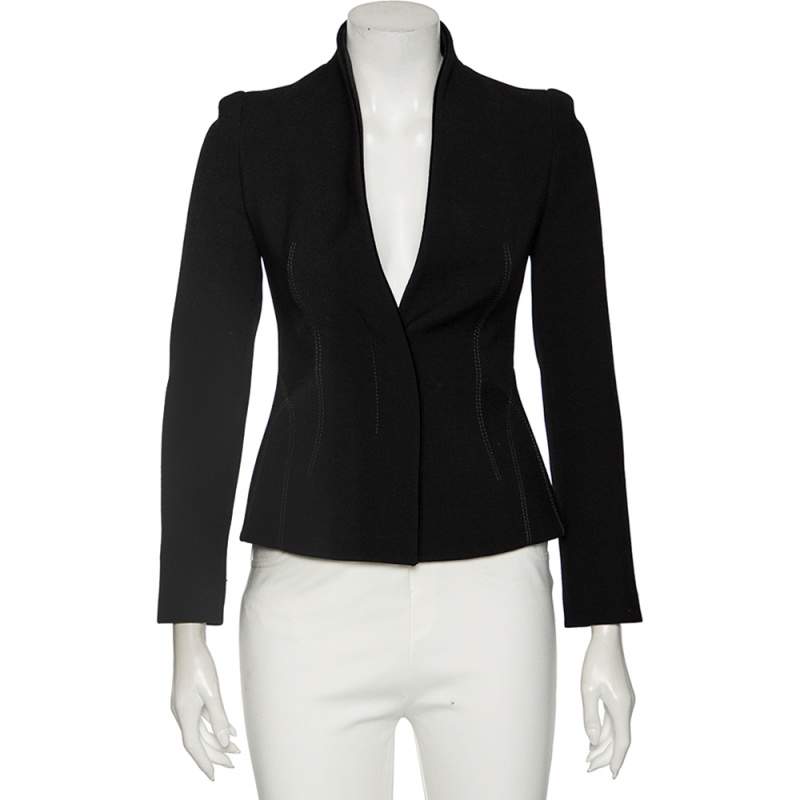 Pre Owned Gucci Black Wool Outline Stitch Detailed Blazer XS