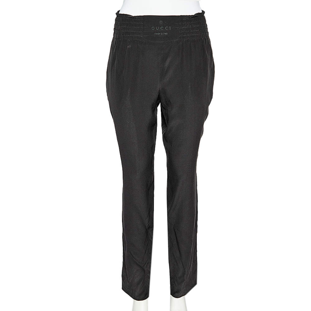 Pre Owned Gucci Black Silk Elastic Waist Pants M