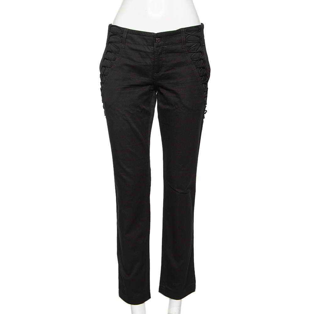 Gucci Black Denim Criss-Cross Lace Detailed Jeans M