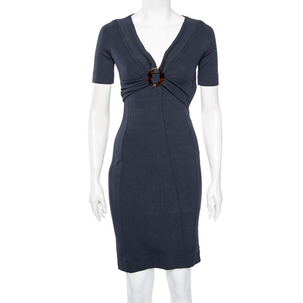 Pre Owned Gucci Navy Blue Knit Empire Waist Mini Dress XS