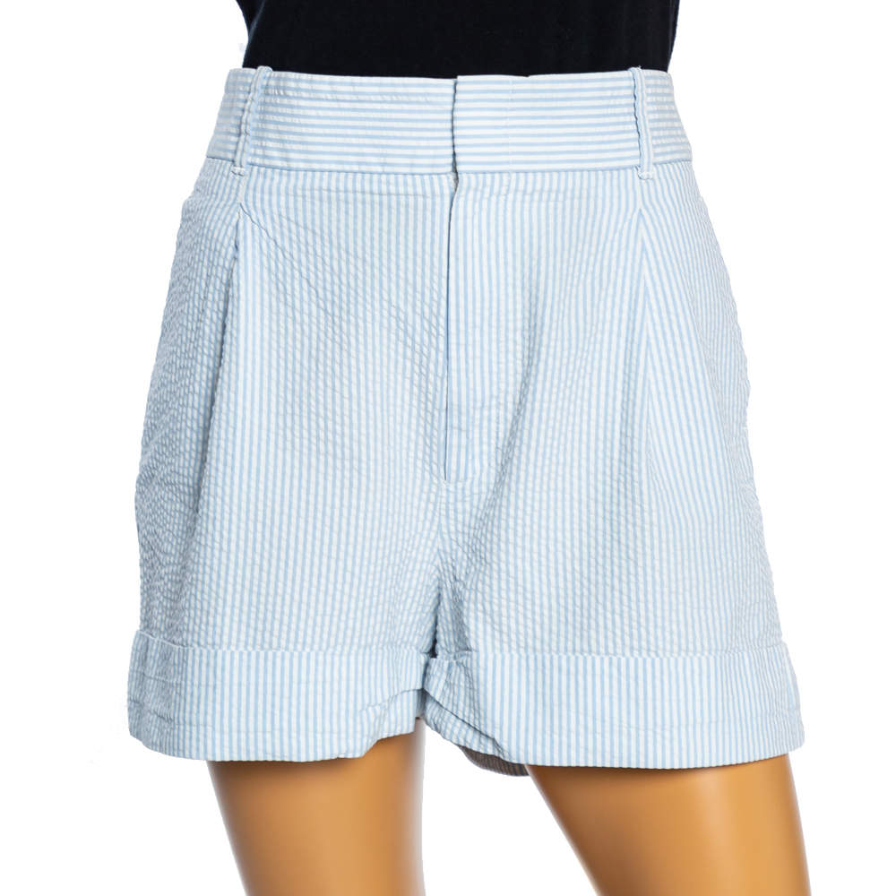 Gucci Blue & White Pinstriped Seersucker Cuffed Bermuda Shorts S