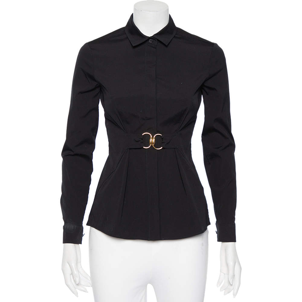 Gucci Black Cotton Belted Waist Detail Button Front Shirt S