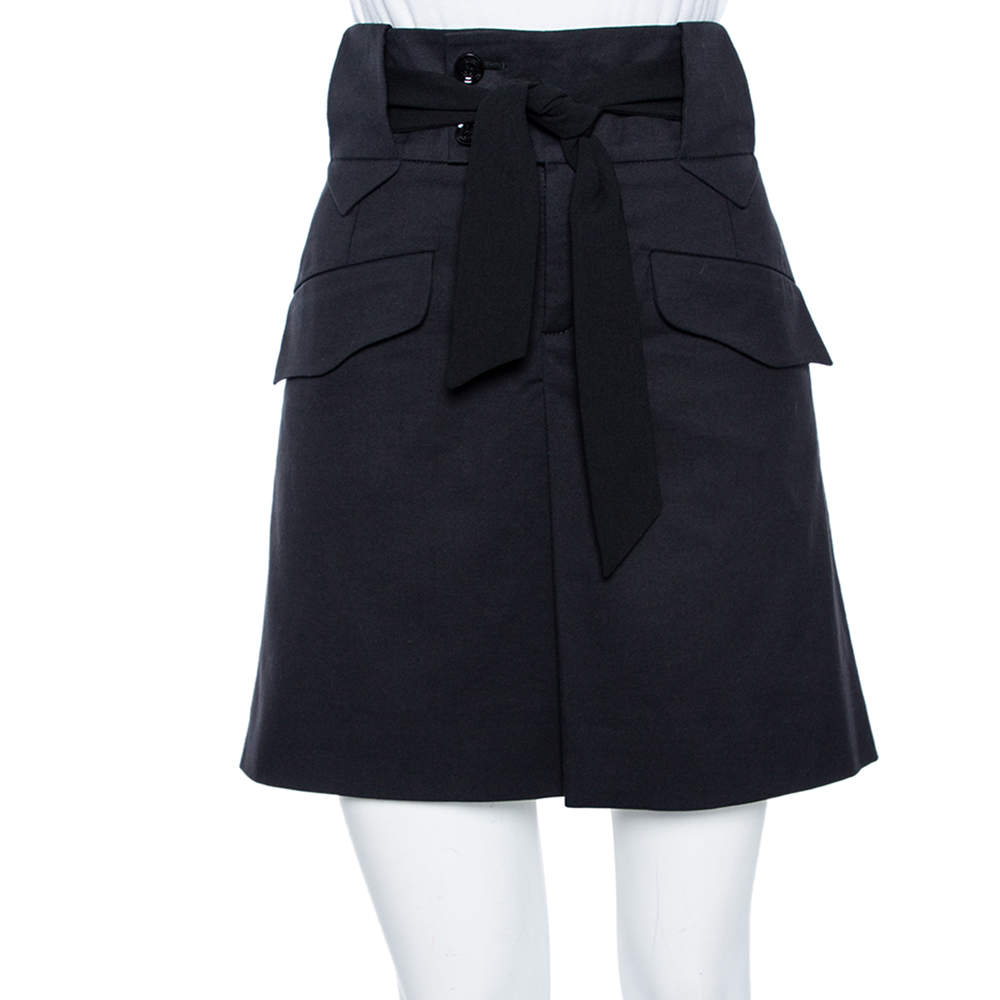 Pre Owned Gucci Black Cotton Belted Mini Skirt M
