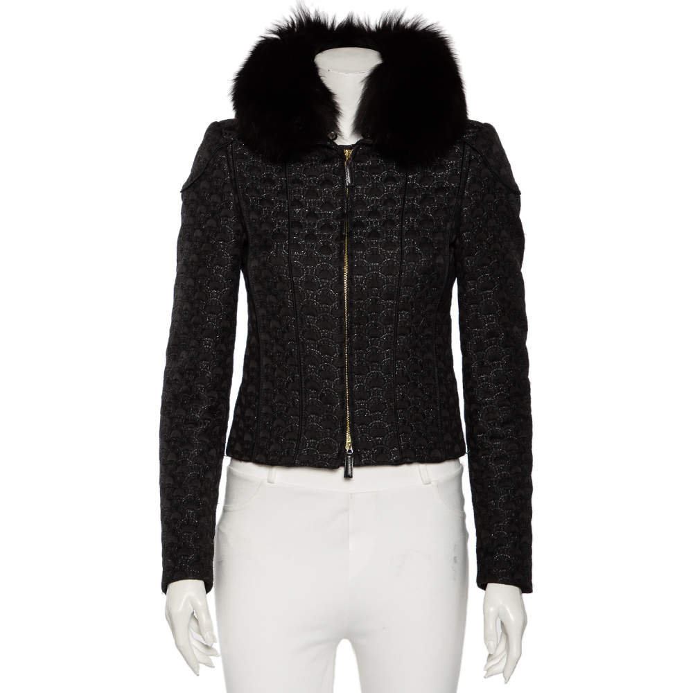 Gucci Black Jacquard Fur Collar Zip Front Jacket S Gucci | TLC