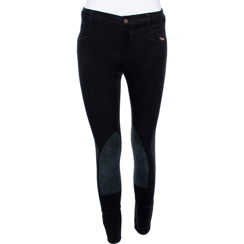 Pre Owned Gucci Black Corduroy & Suede Trim Tapered Leg Pants S