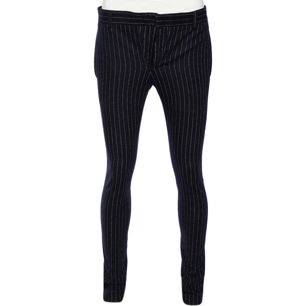Pre Owned Gucci Navy Blue Striped Flannel Jersey Formal Pants L