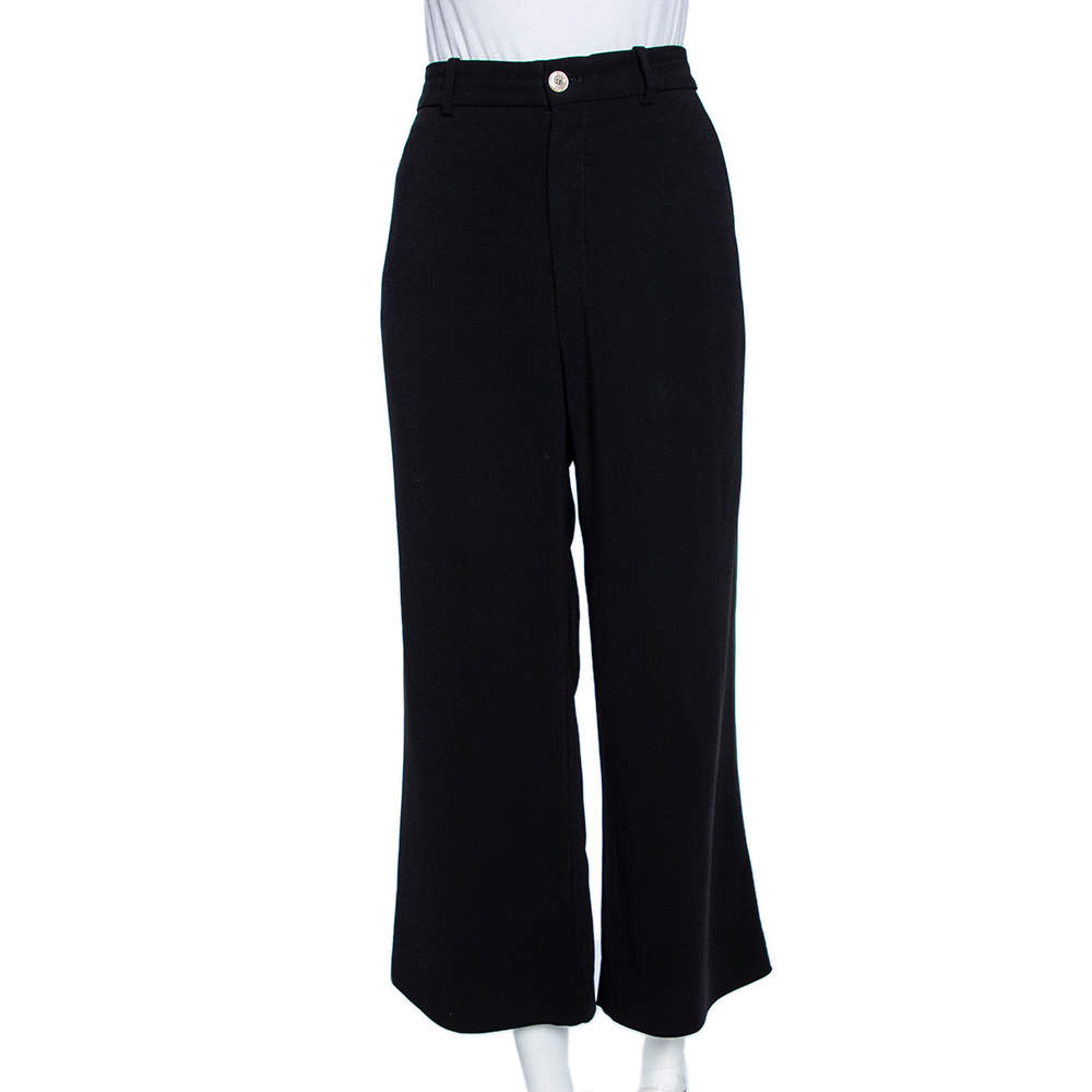 Pre Owned Gucci Black Crepe Web Stripe Trimmed Pants L