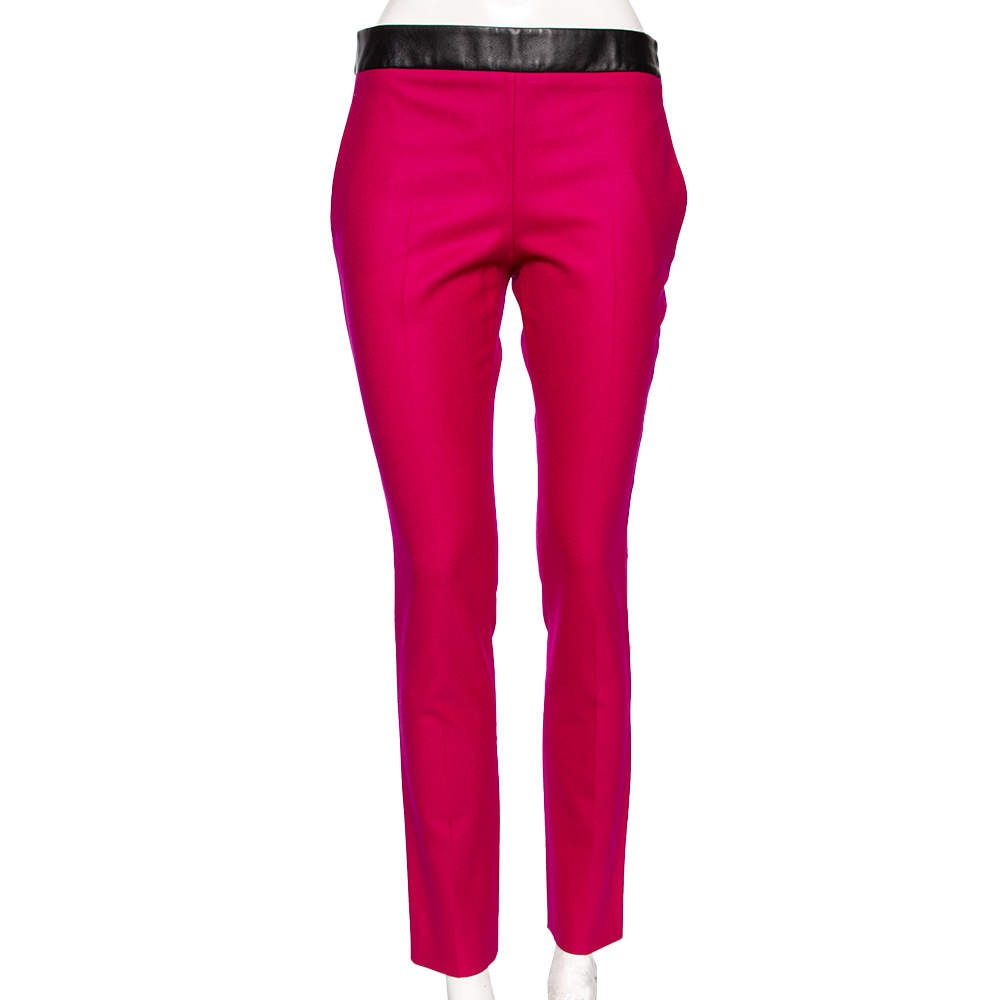 Pre Owned Gucci Fuchsia Wool & Leather Trimmed Pants S
