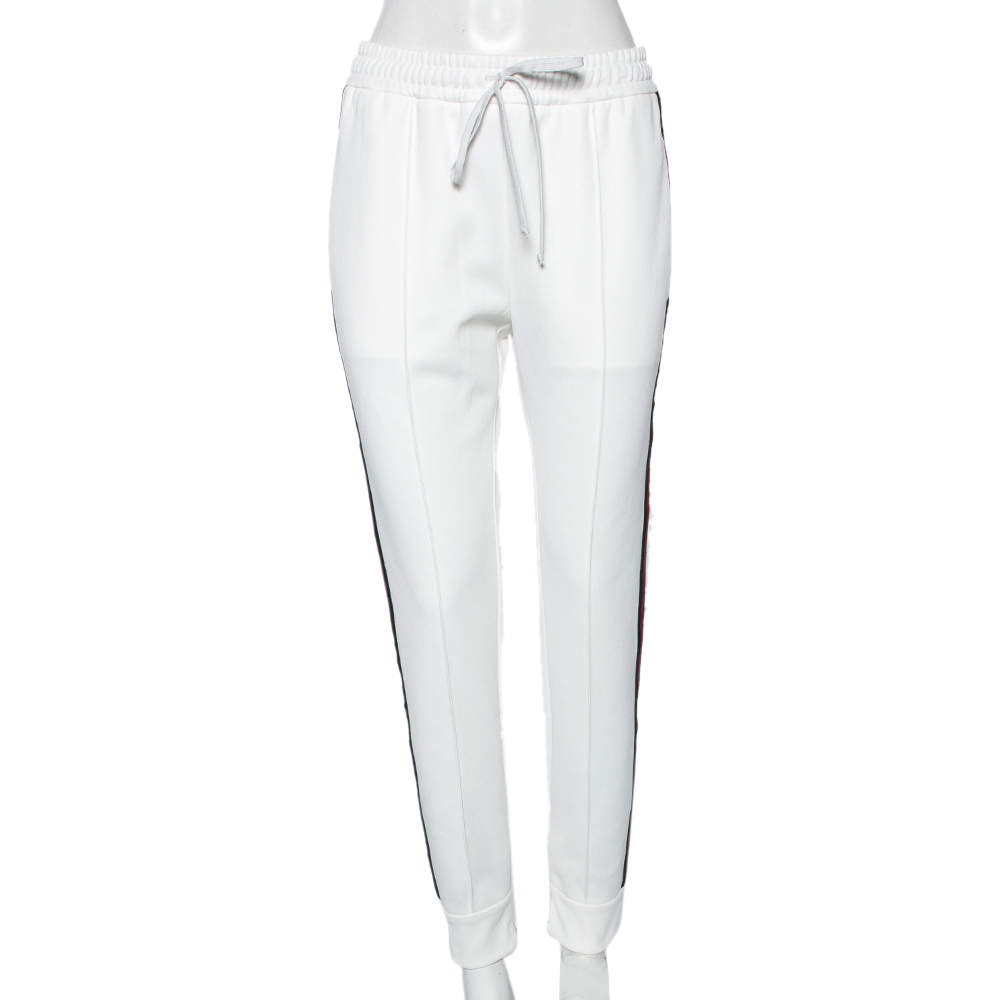 Pre Owned Gucci White Jersey Cherry Logo Appliqued Track Pants M