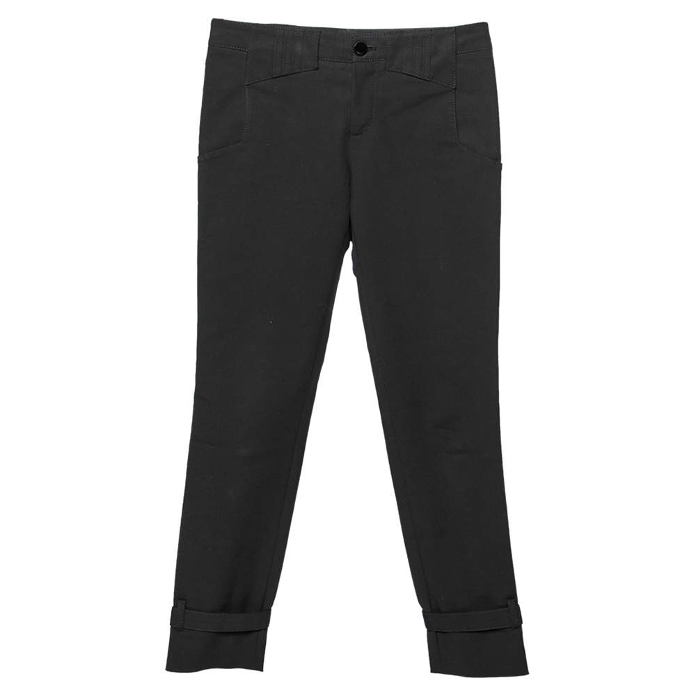 Pre Owned Gucci Black Stretch Cotton Buckle Hem Pants S