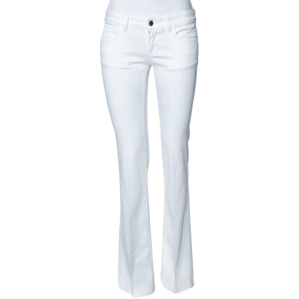 Pre Owned Gucci White Denim 70's Flared Jeans S