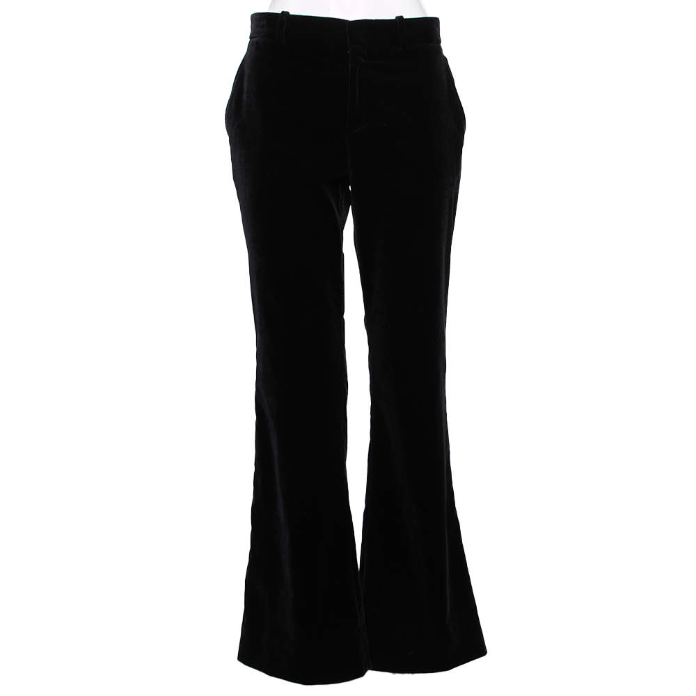 Pre Owned Gucci Black Velvet High Waisted Flared Trousers M
