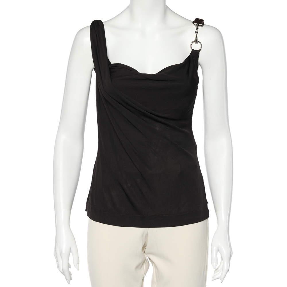 Pre Owned Gucci Brown Jersey Shoulder Trim Detail Tank Top M