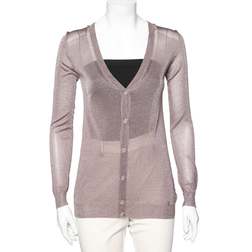 Pre Owned Gucci Dusky Purple Lurex Knit Button Front Cardigan XS