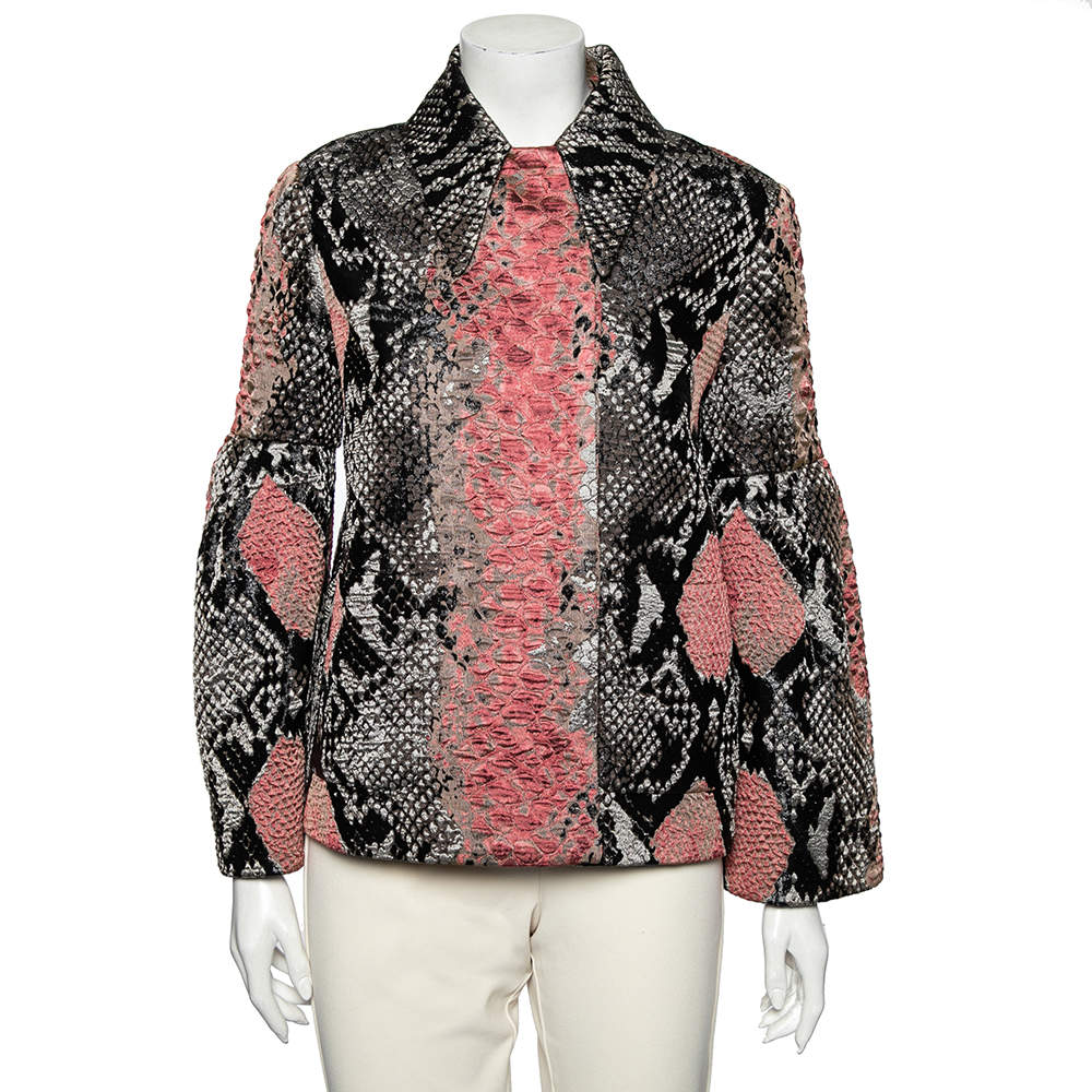 Pre Owned Gucci Pink Snakeskin Patterned Jacquard Button Front Double Breasted Jacket M