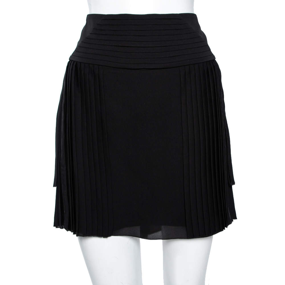 Pre Owned Gucci Black Silk Pleated Detail Mini Skirt M