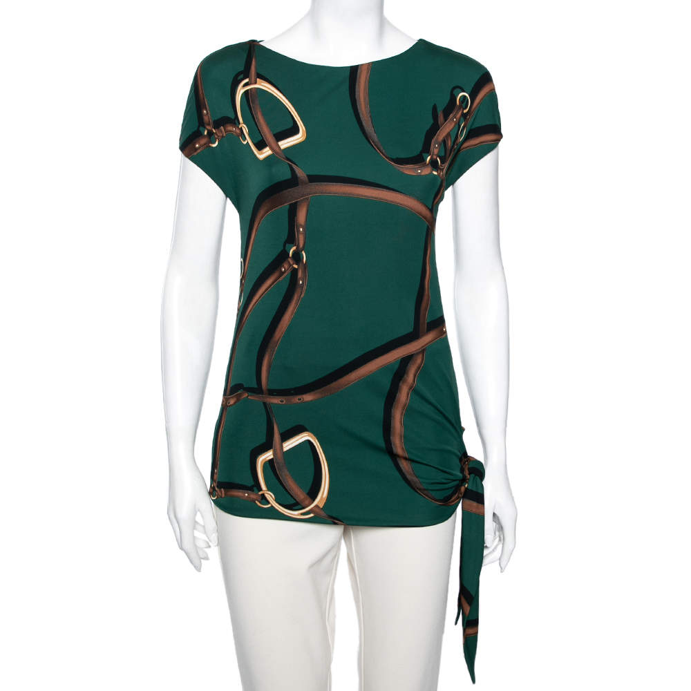 Pre Owned Gucci Bottle Green Printed Knit Cap Sleeve Top S