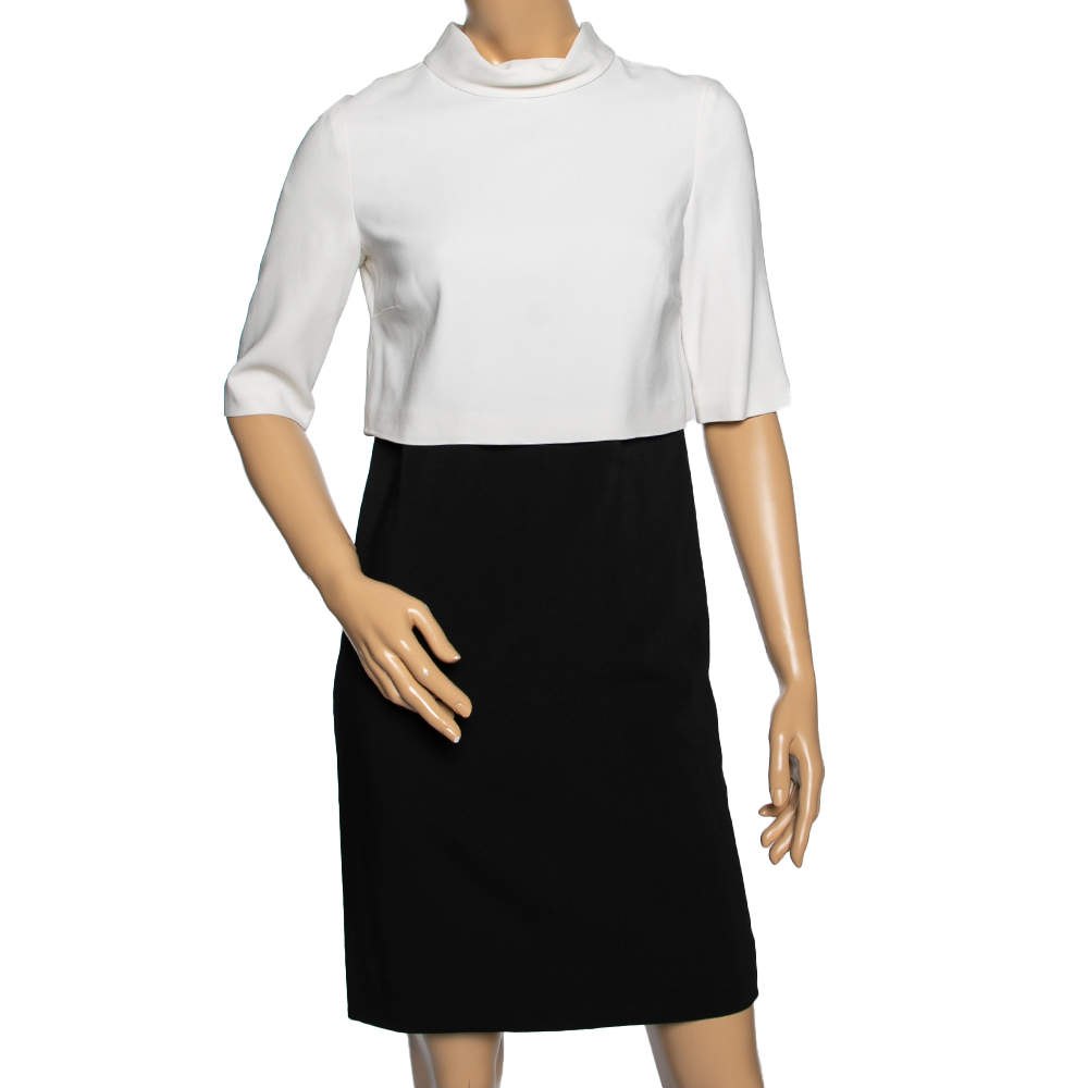 Pre Owned Gucci Black and White Crepe Button Front Short Sleeve Dress M
