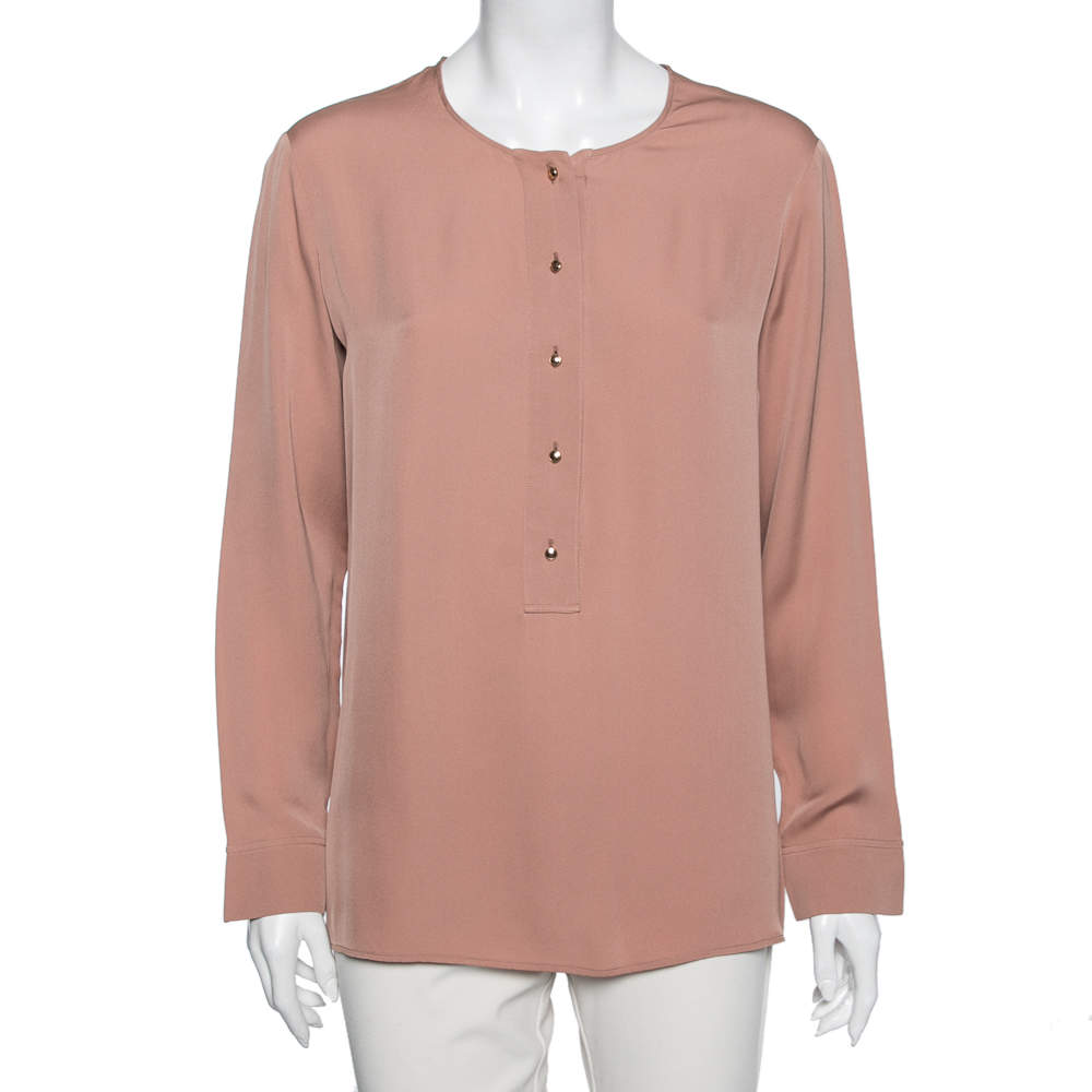 Gucci Beige Silk Button Front Long Sleeve Blouse M