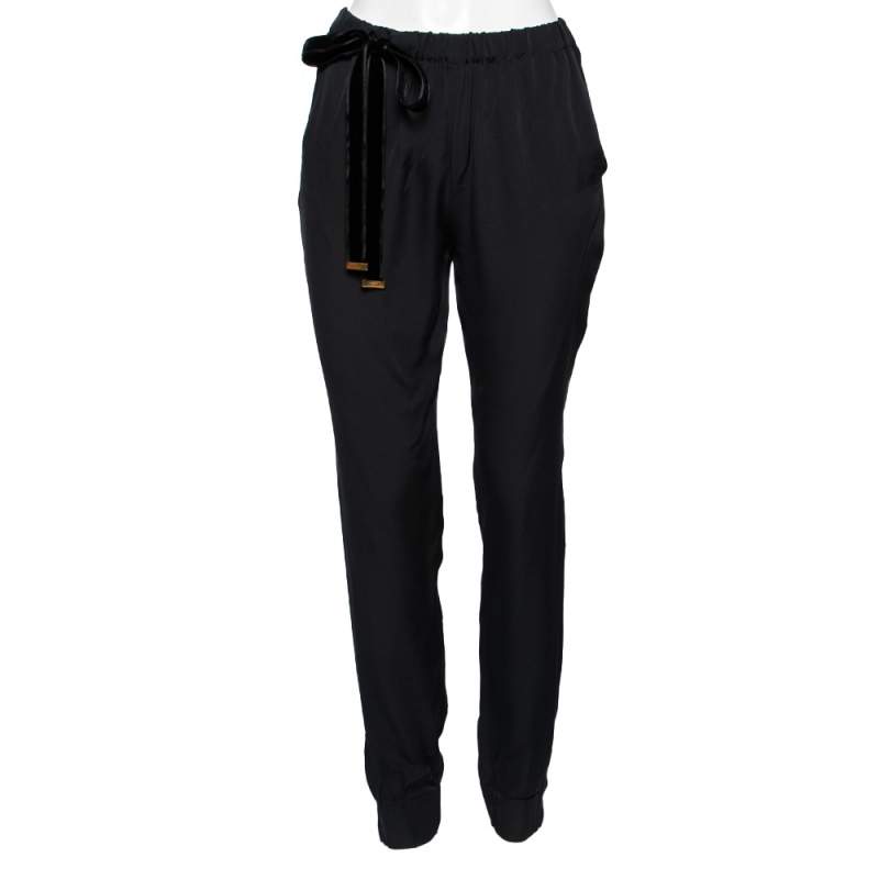 Pre Owned Gucci Black Silk Cuffed Trousers M