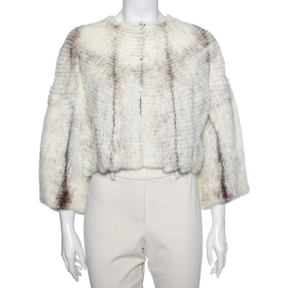 Pre Owned Gucci Off White Two Toned Mink Fur Cropped Bolero S
