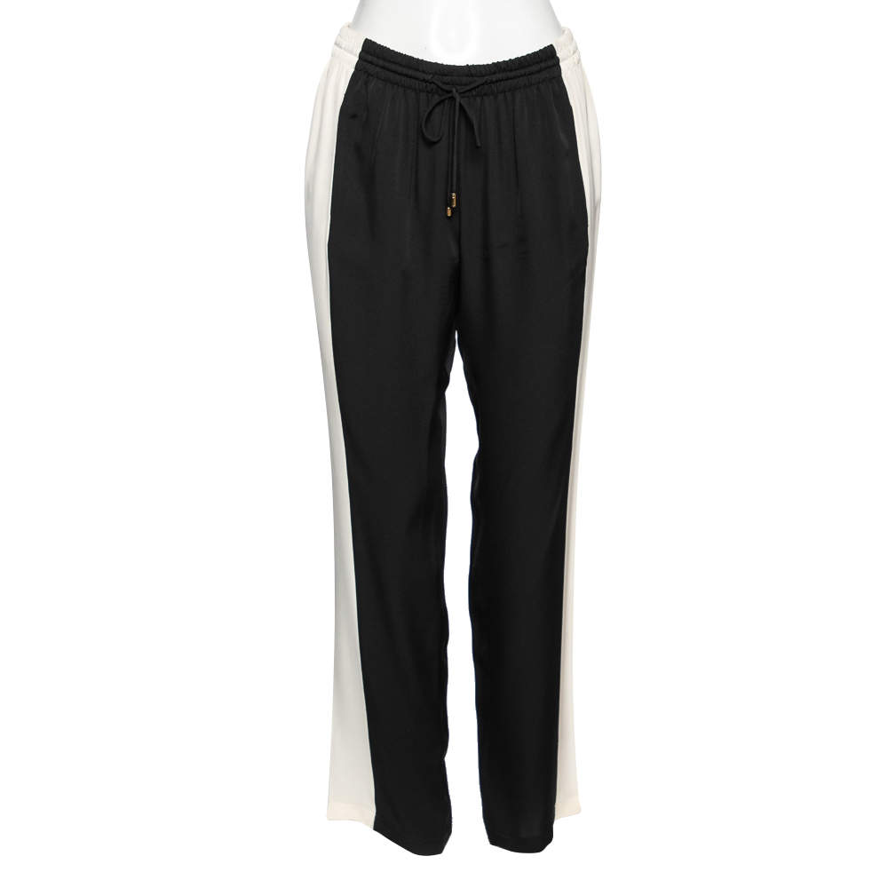 Pre Owned Gucci Monochrome Silk Elasticized Waist Pants M