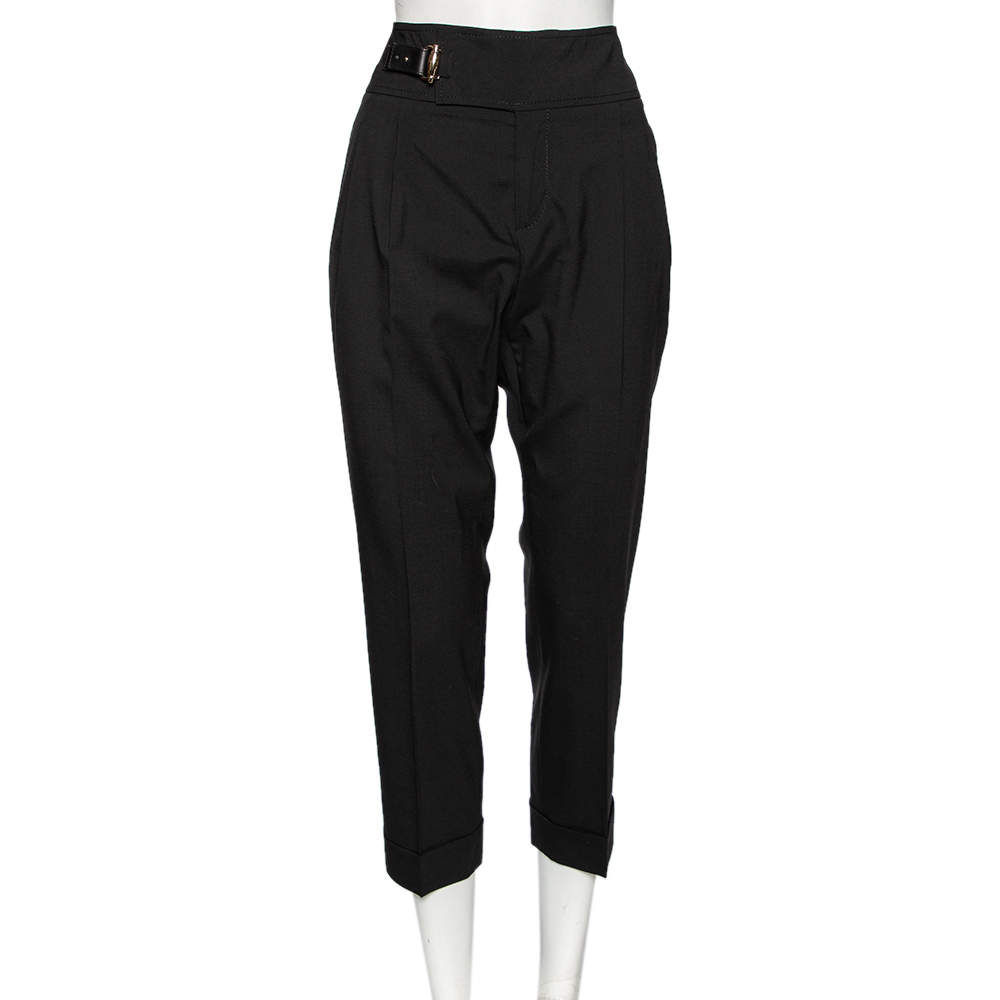 Pre Owned Gucci Black Wool Straight Leg Trousers M