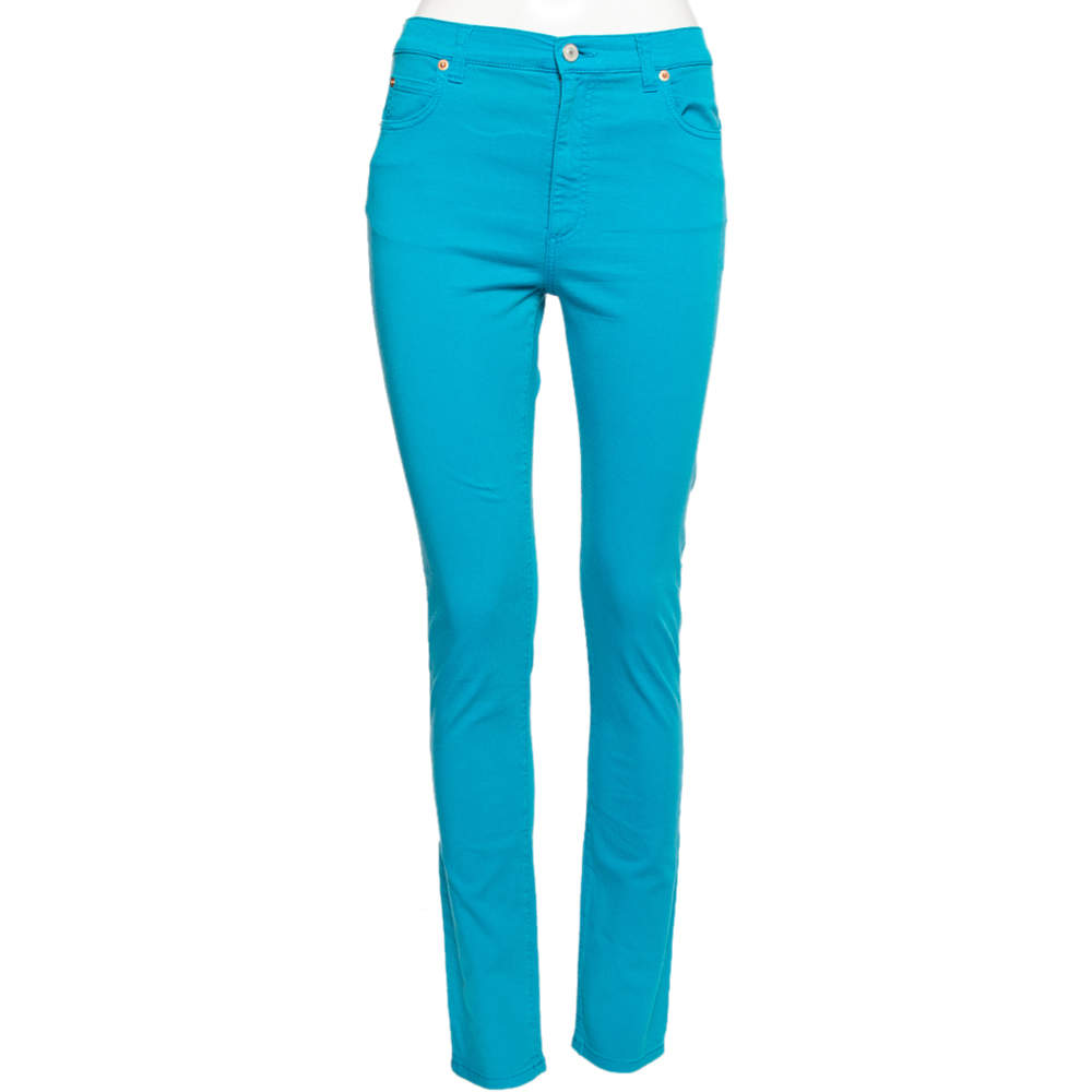 Pre Owned Gucci Blue Cotton Slim Fit Pants M
