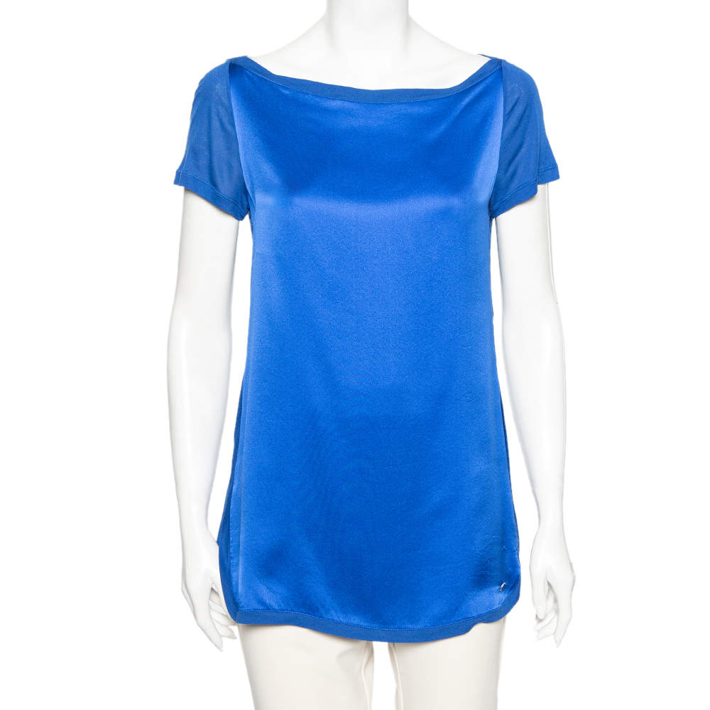 Pre Owned Gucci Yellow Silk Short Sleeve Blouse M