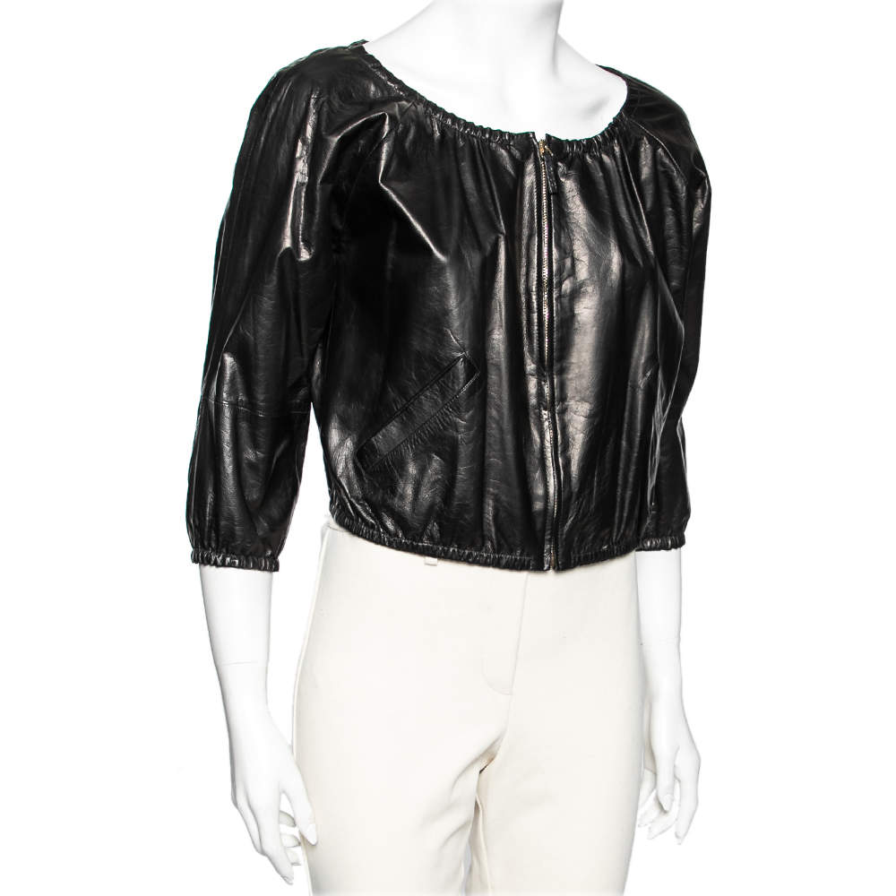 Louis Vuitton Black Leather Cropped Zip Front Jacket M Louis Vuitton | The  Luxury Closet