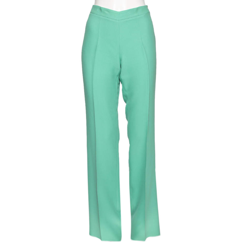 Pre Owned Gucci Mint Green Silk Crepe Straight Pants M 