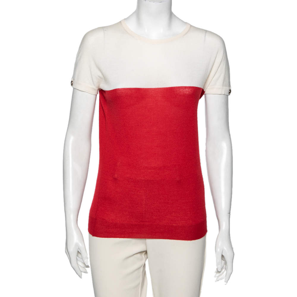 Gucci Red & Ivory Cashmere Short Sleeve Jumper M