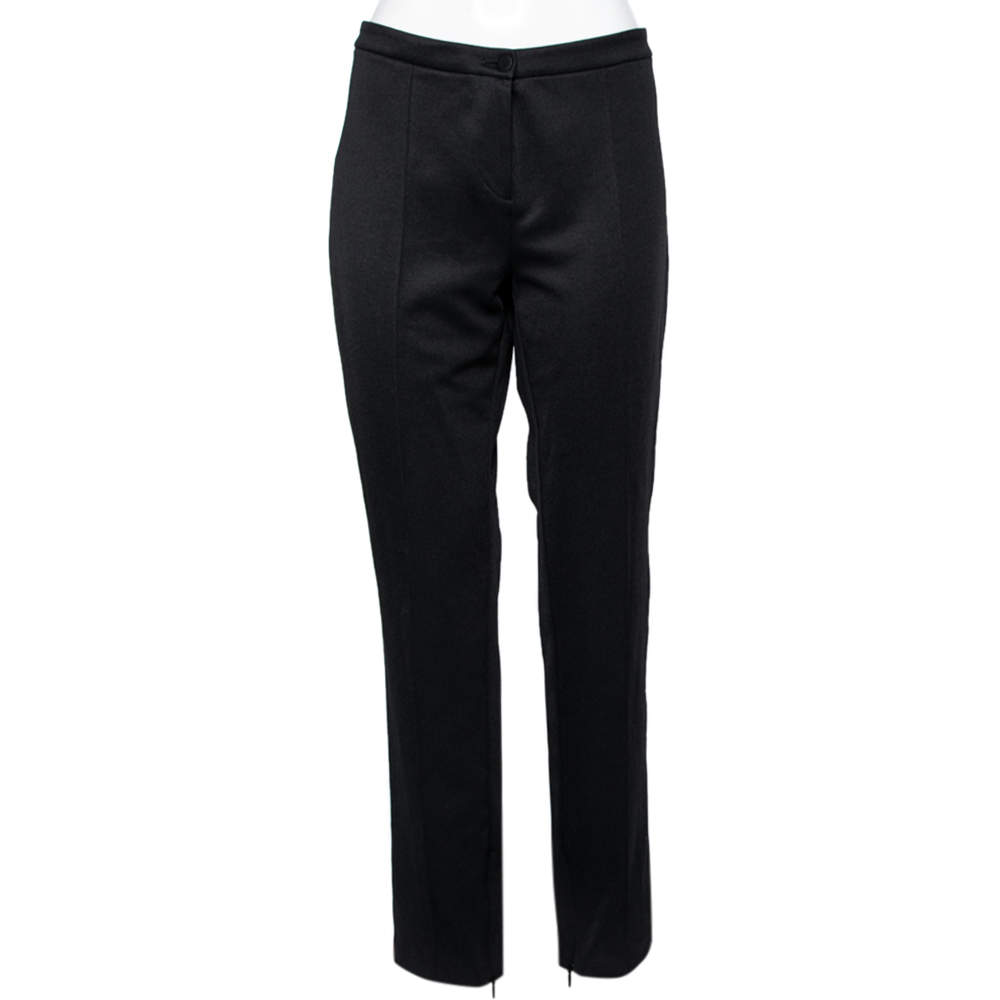Pre Owned Gucci Black Synthetic Side Stripe Trousers L