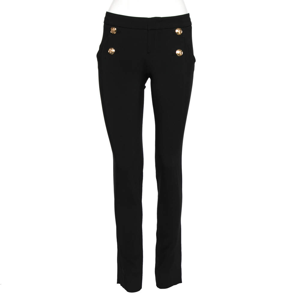 Pre Owned Gucci Black Crepe Button Detail Tapered Leg Pants S