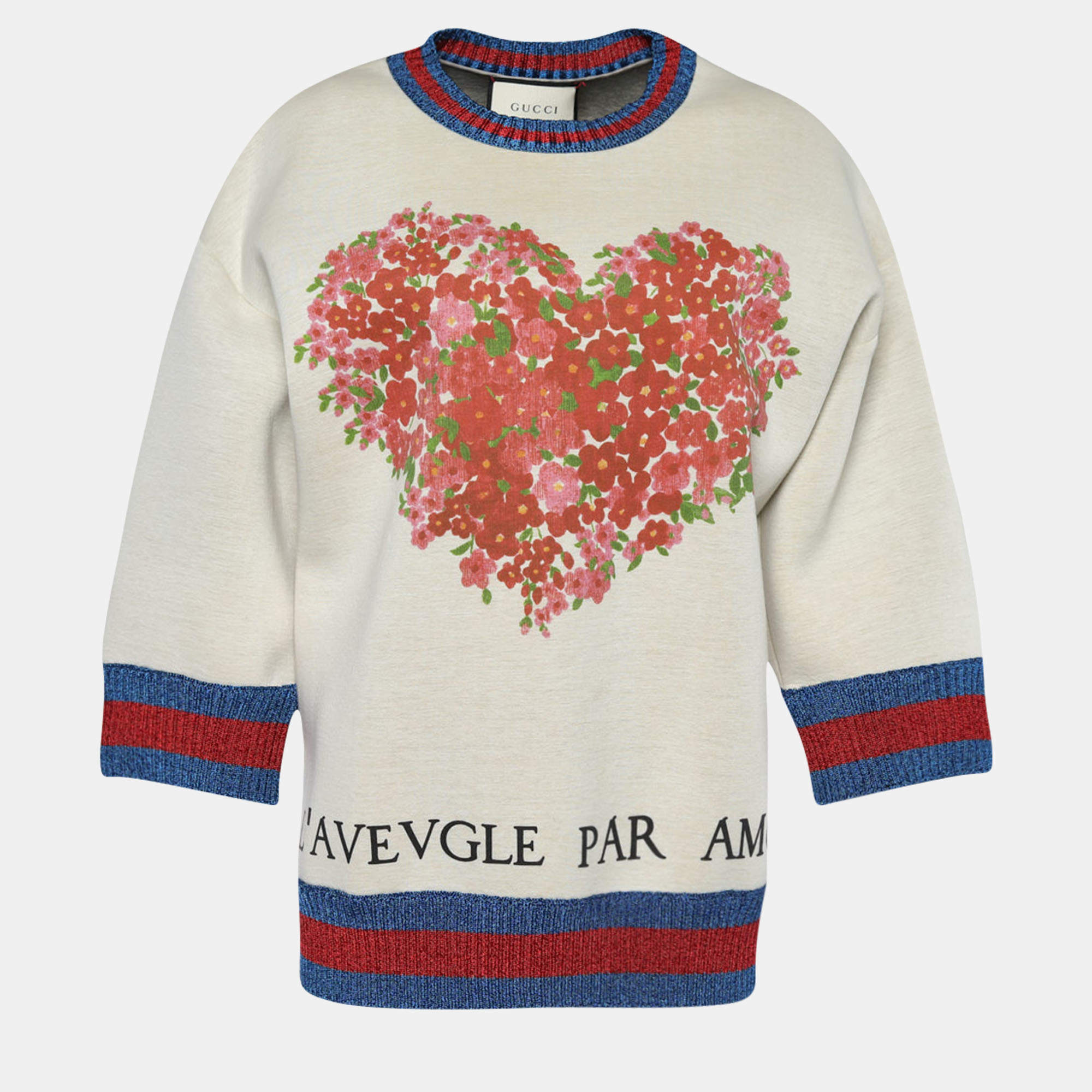 Pre Owned Gucci Cream Bonded Knit L'Aveugle Par Amour Sweatshirt XXL