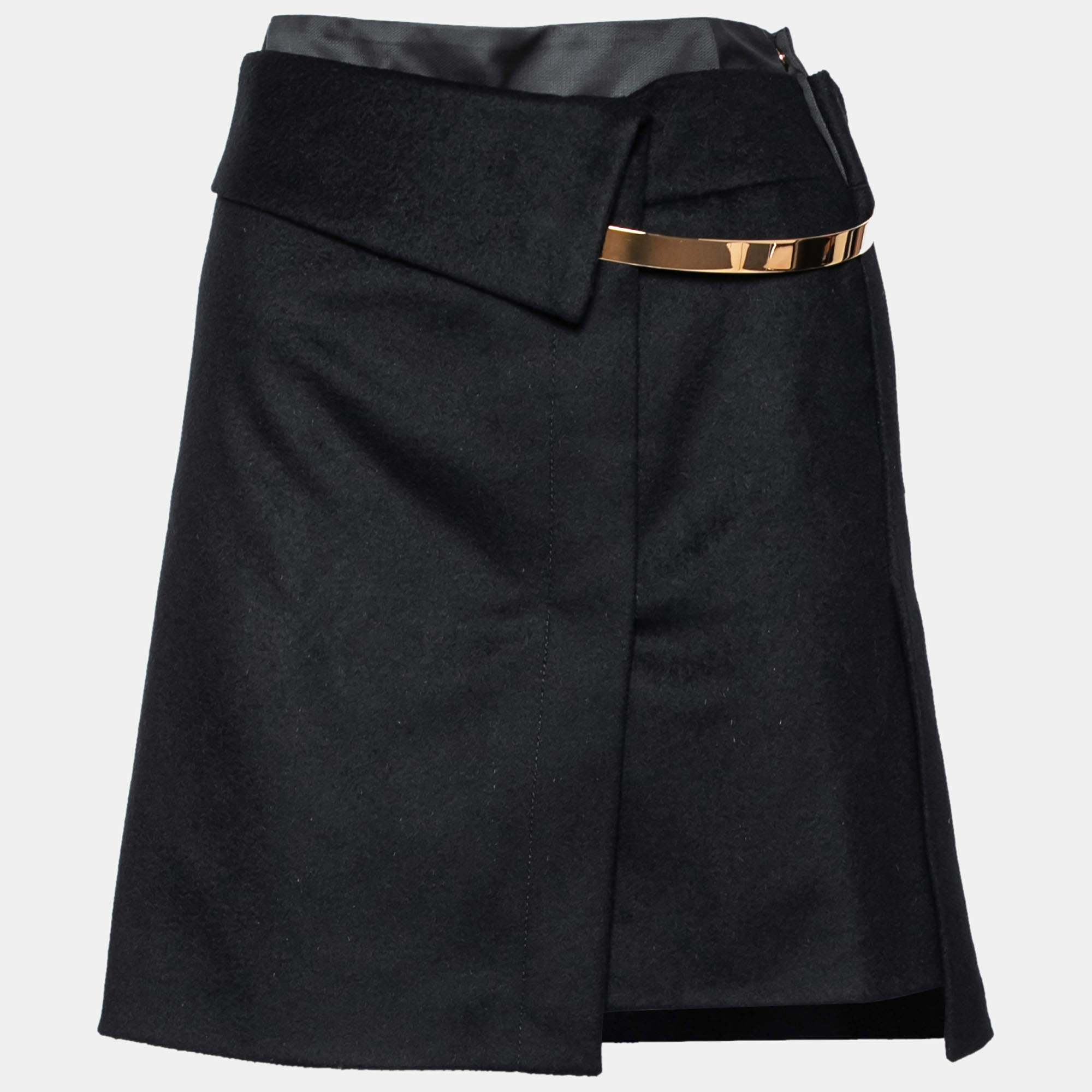 Pre Owned Gucci Black Wool Metal Appliqued Short Skirt M