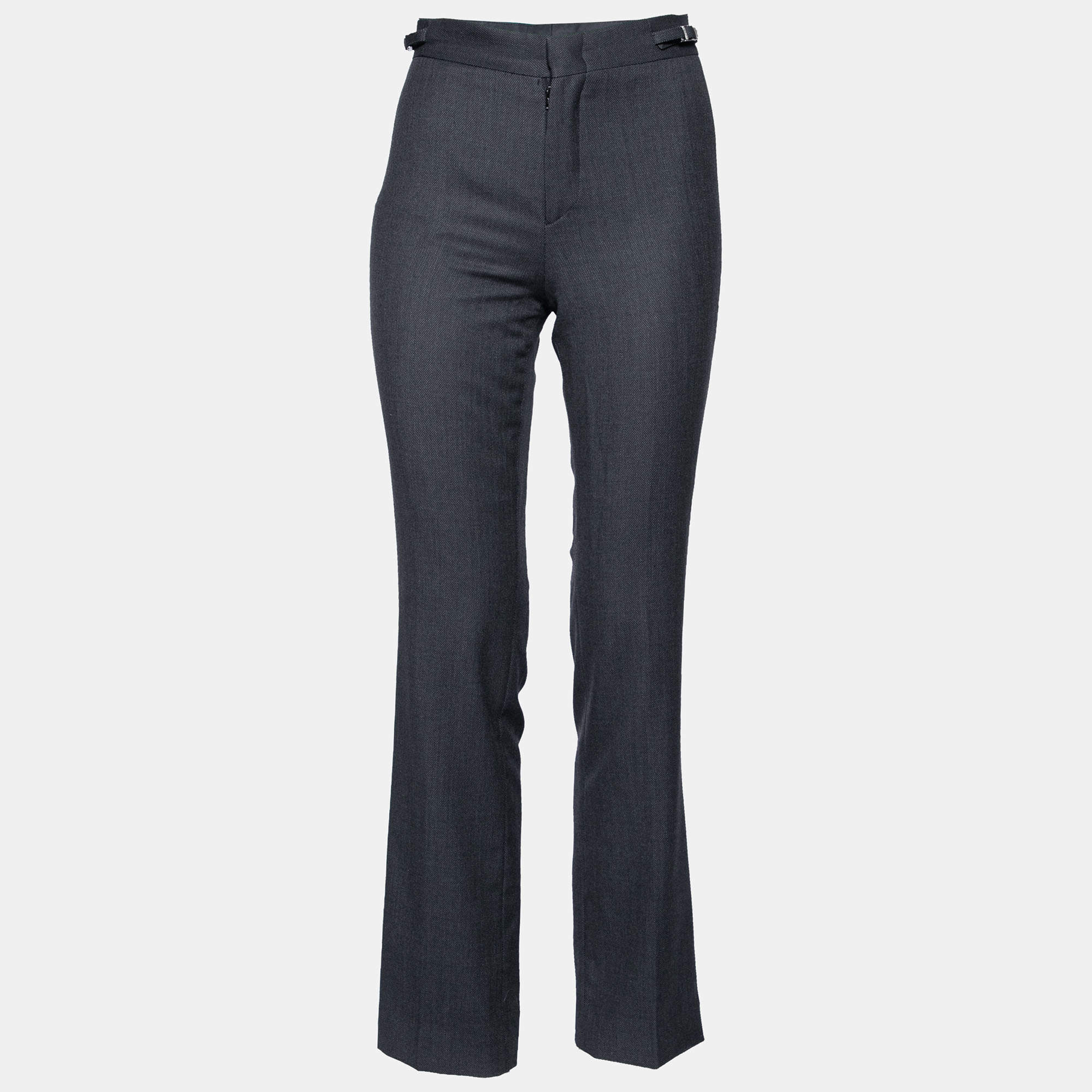 Pre Owned Gucci Vintage Grey Patterned Wool Buckle Detail Pants S