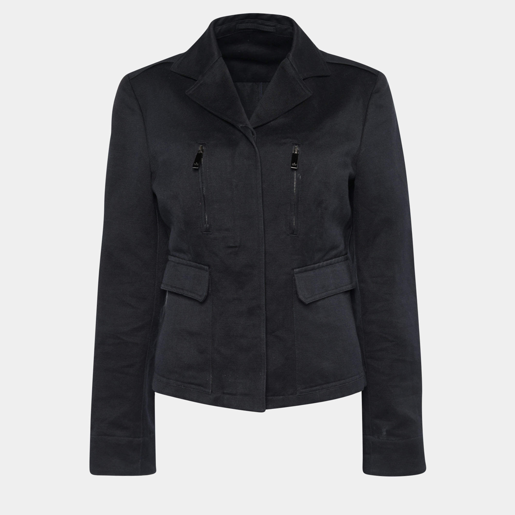 Pre Owned Gucci Vintage Black Linen Blend Button Front Jacket M