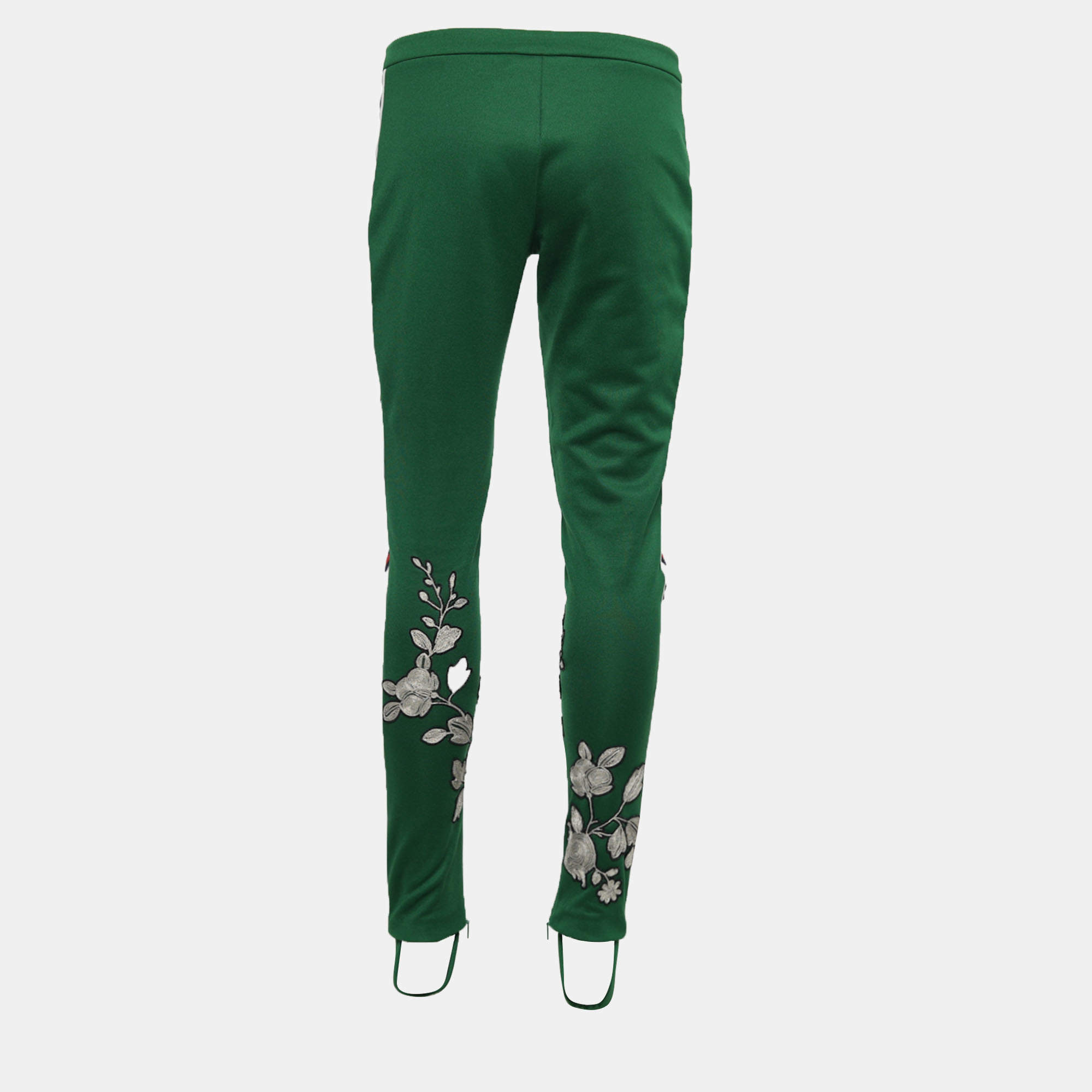 Gucci Green Jersey Knit Floral Embroidered Stirrup Leggings S Gucci