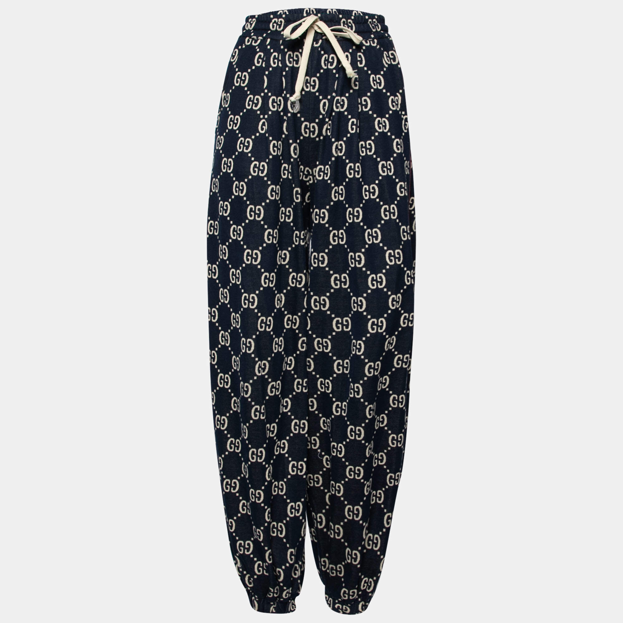 Pre Owned Gucci Navy Blue GG Cotton Jogging Pants XXS