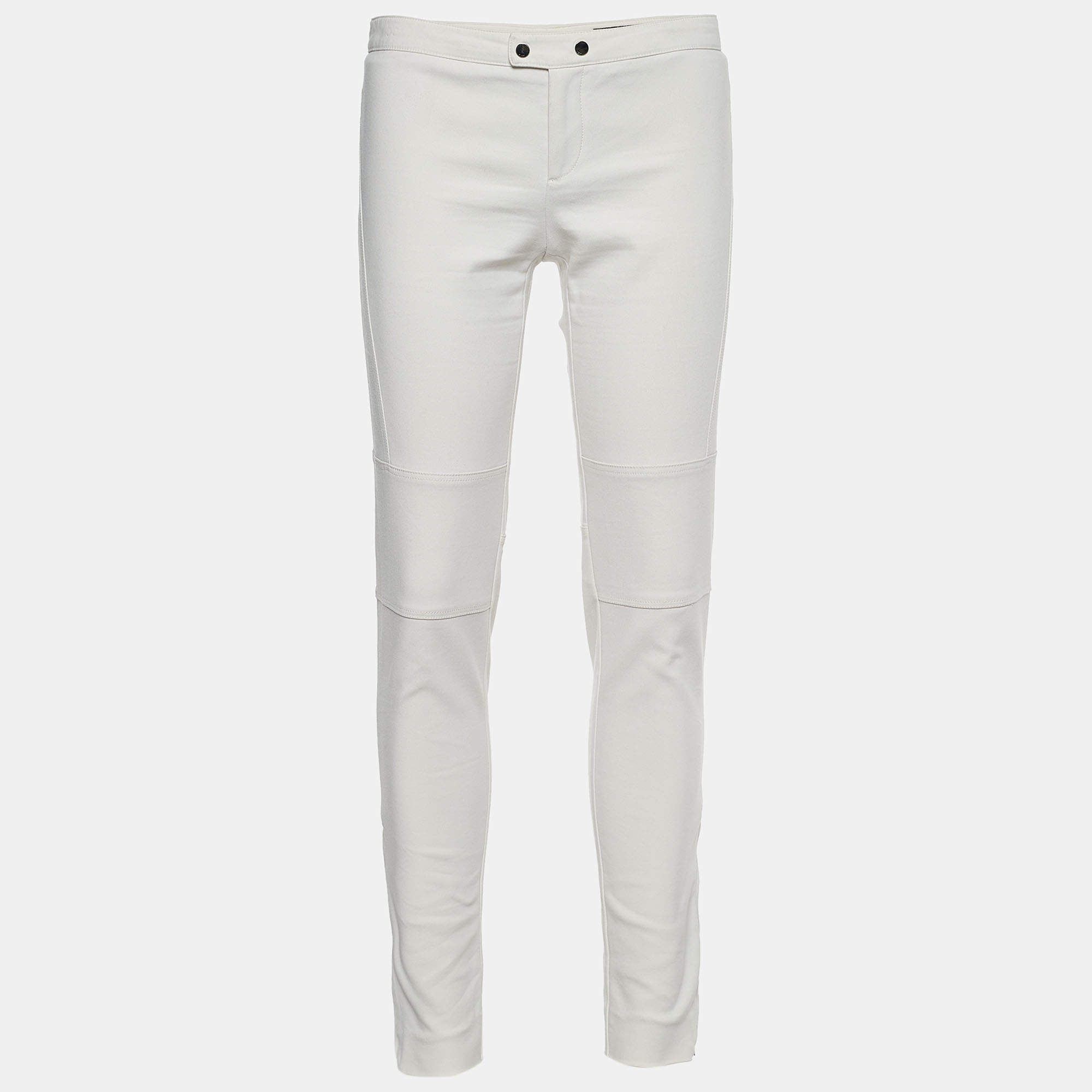 Pre Owned Gucci Off-White Stretch Cotton Paneled Tapered Trousers S