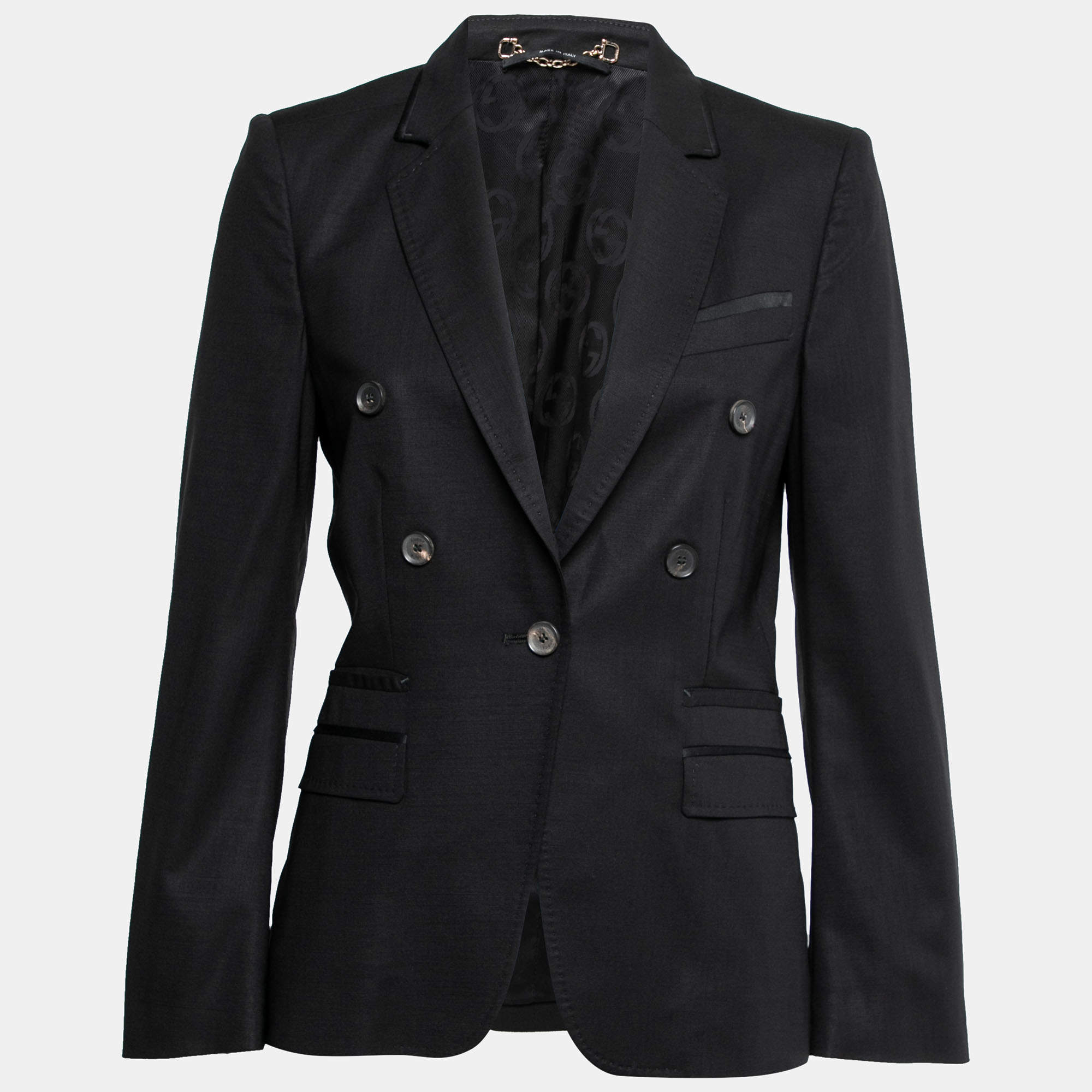 Pre Owned Gucci Black Wool Double Breasted Blazer S