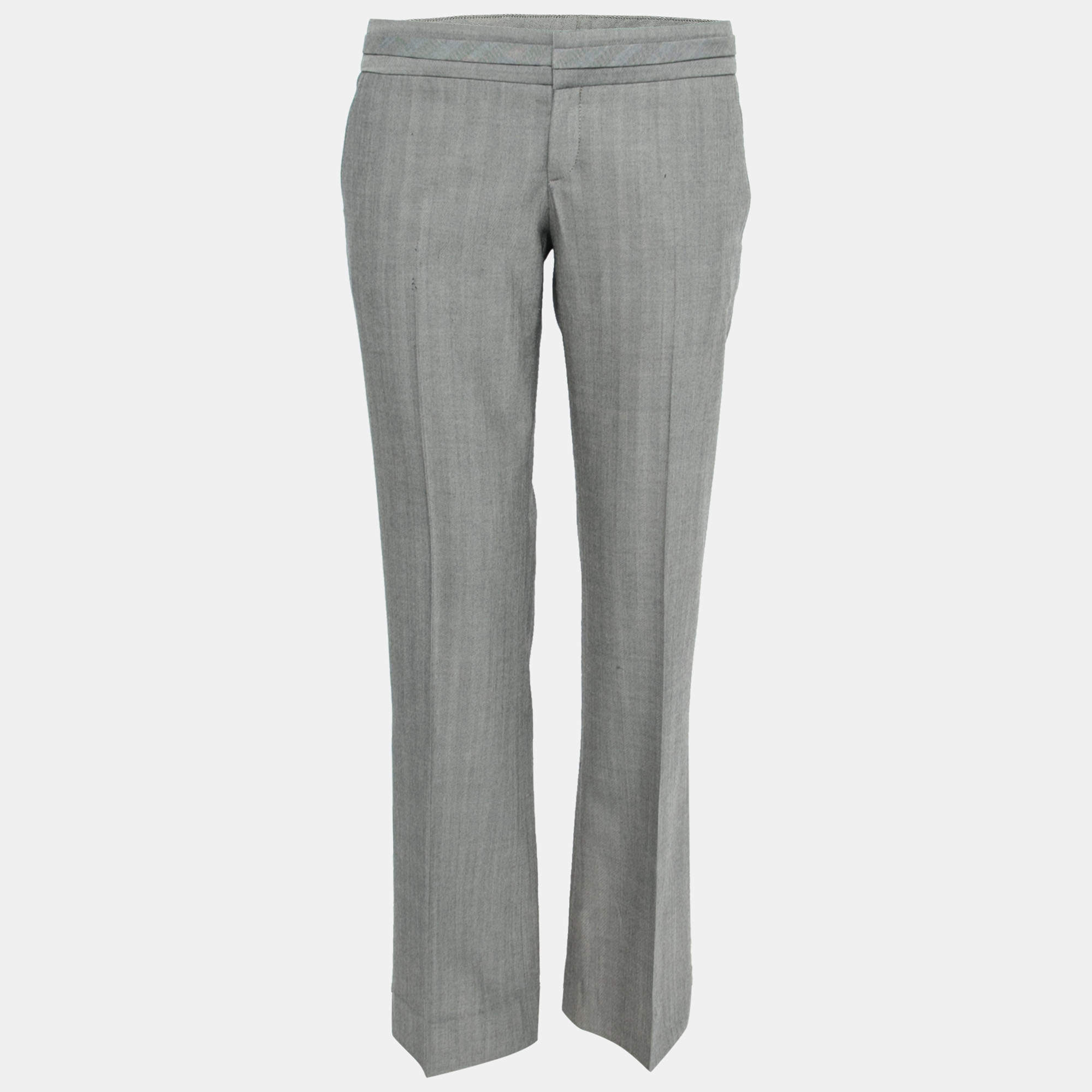 Pre Owned Gucci Grey Wool Buckle Detail Tailored Trousers M