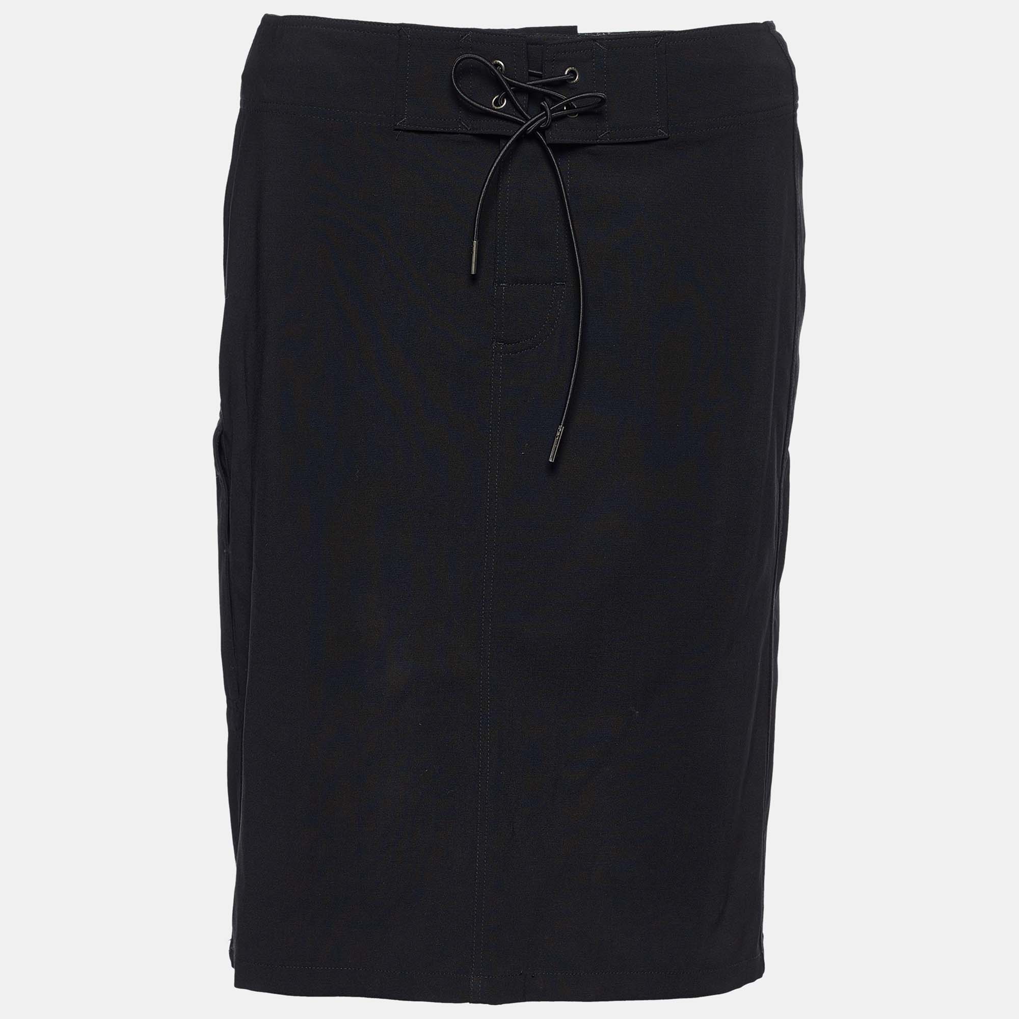 Pre Owned Gucci Black Wool Zip Detail Skirt S 