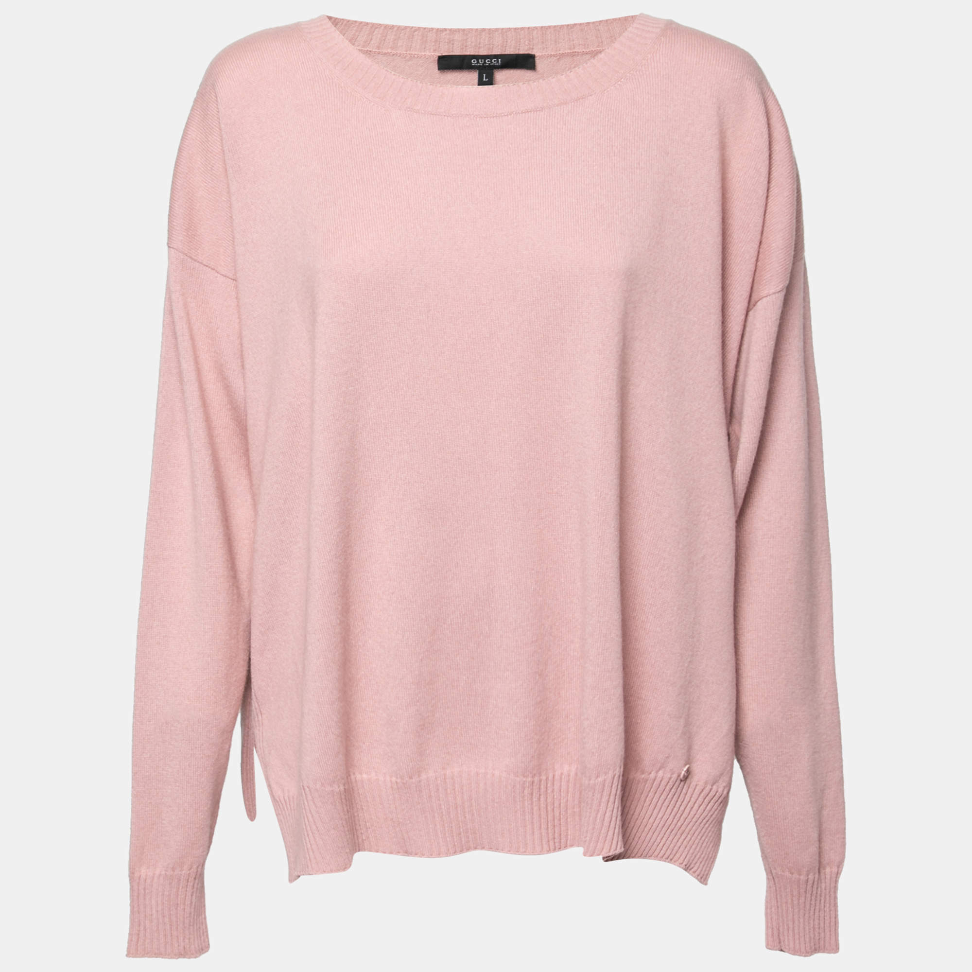 Pre Owned Gucci Pink Cashmere Crew Neck Long Sleeve Sweater L
