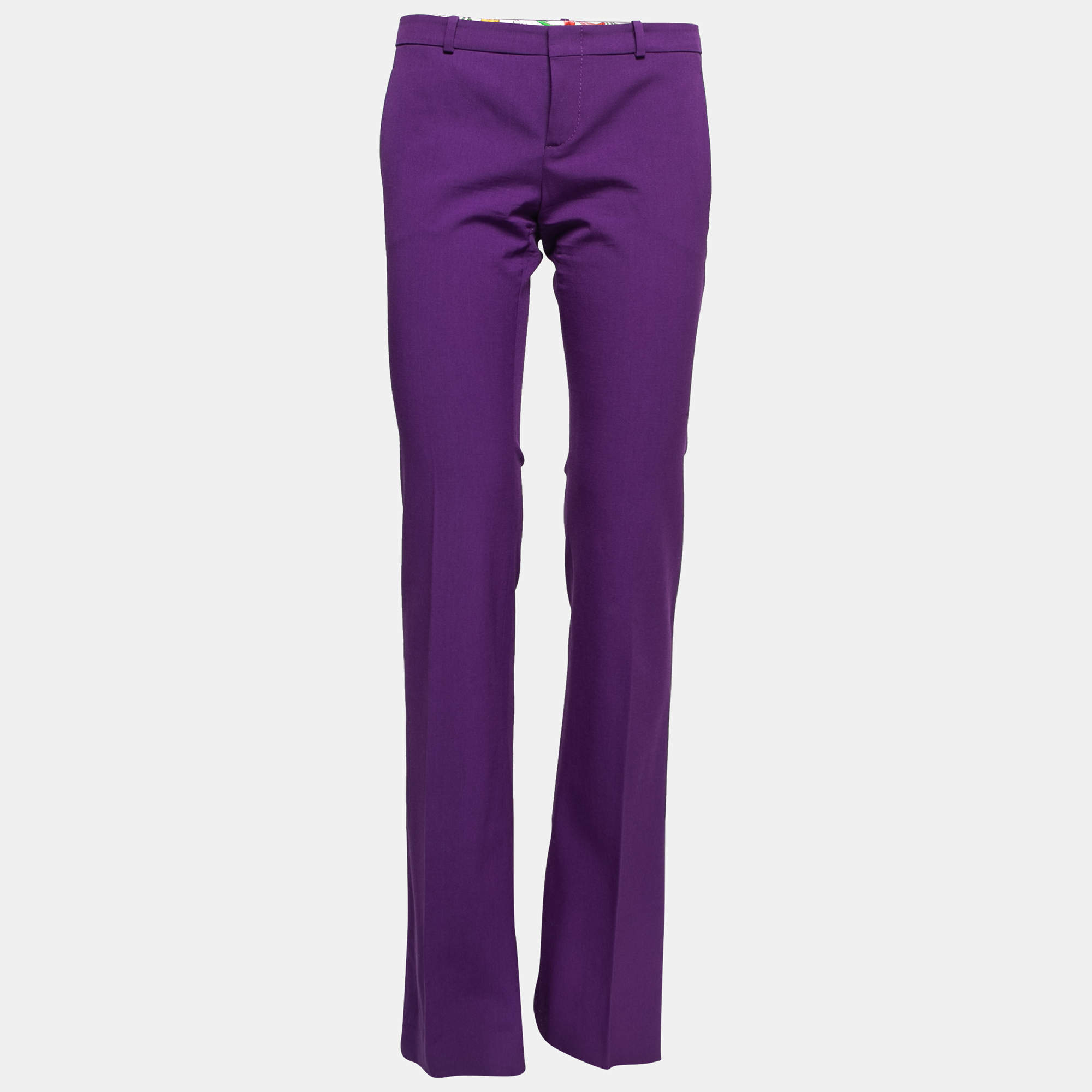 Pre Owned Gucci Purple Wool Flared Hem Trousers S