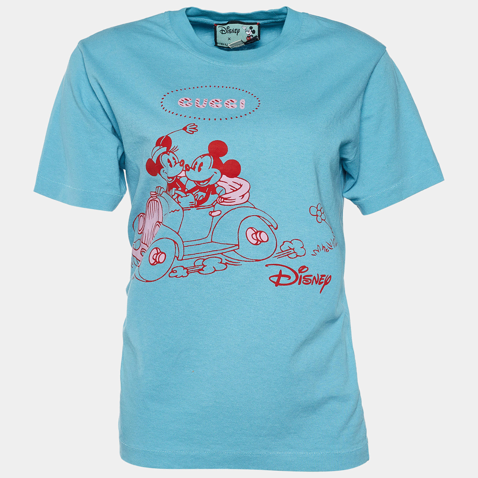 Pre Owned Gucci x Disney Blue Mickey & Minnie Mouse Print T-Shirt S