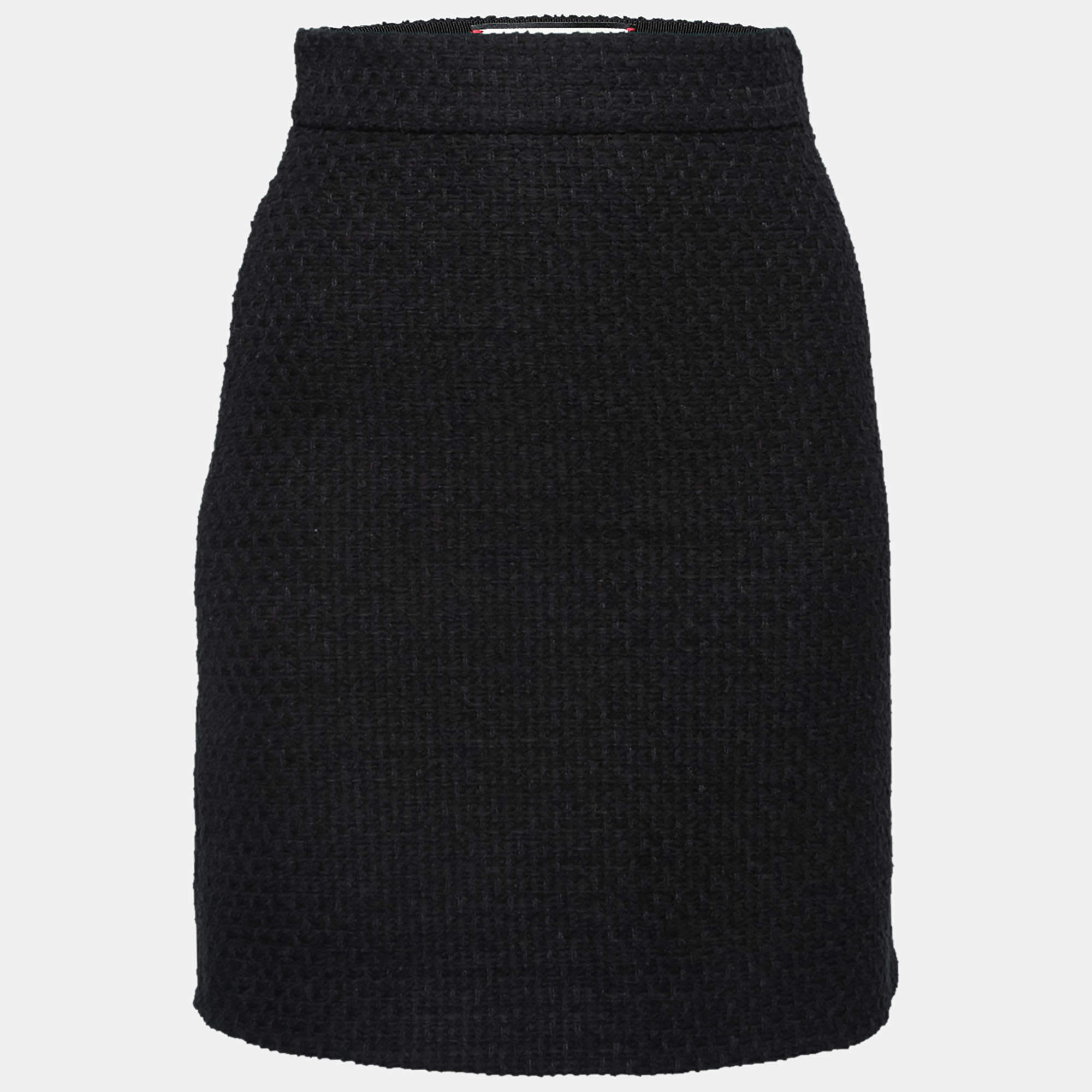 Pre Owned Gucci Black Tweed A-Line Short Skirt S