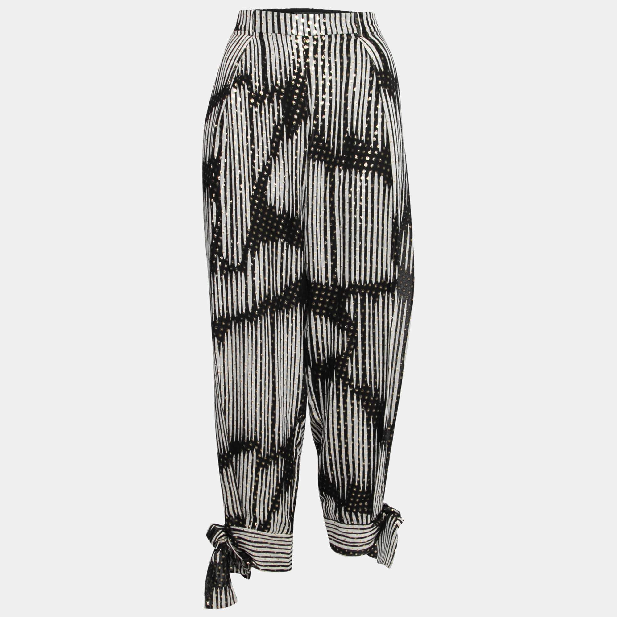 Pre Owned Gucci Black Monochrome Lurex Polka Dot Silk Pants M